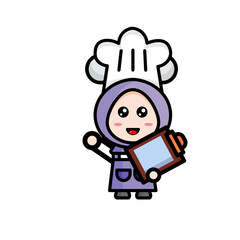 illustration of female chef carrying a notebook