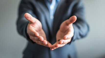 Fototapeta premium Businessman holding out his hands to welcome you