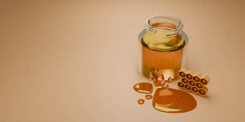 Honey concept. Greeting card. 3d render. Space for text.