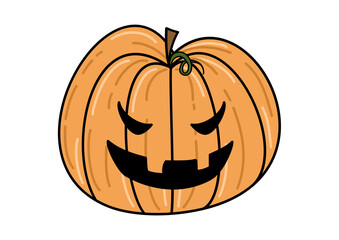 Halloween pumpkin jack o lantern with cartoon face carved pumpkin illustration hand drawn drawing