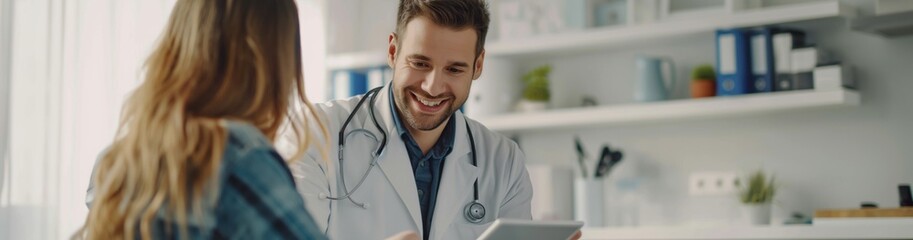 Naklejka premium In a medical setting, a doctor with excellent communication skills consults professionally, fostering a positive doctorpatient relationship and providing quality healthcare services