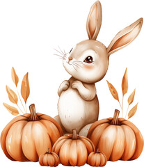 Obraz premium Bunny and pumpkins, in watercolor style, isolated element