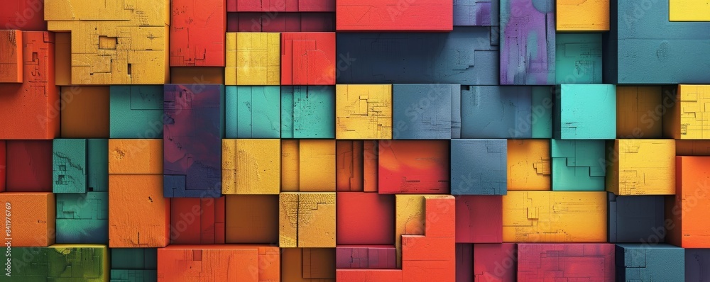 Poster Abstract geometric pattern with vibrant colored cubes, 3d rendering. Modern art and design background concept