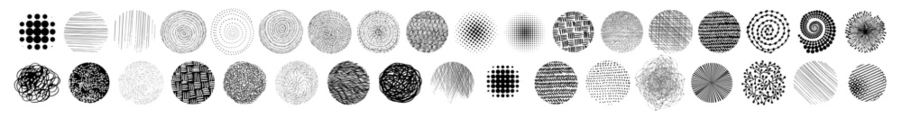 Set of graphic abstract circles hand drawn. hand drawing. Not AI. Vector illustration