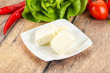 Greek traditional Feta cheese in the plate