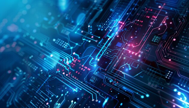 Sfondo astratto tecnologico futuristico con circuiti luminosi. Fonte grafica di risorse.