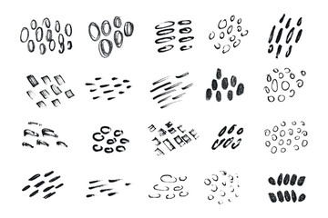 Brush stroke hand drawn doodle shape set. Scribble ink round marker abstract shapes 