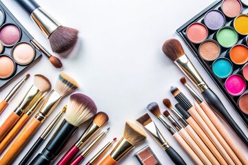 Makeup brushes and items isolated on a background, makeup, brushes, tools, beauty, cosmetic, isolated,, accessories, applicators, blending, foundation, eyeshadow, lipstick, contouring
