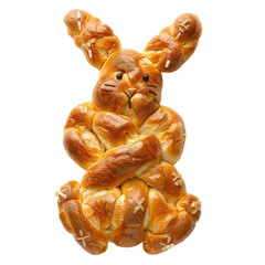 Easter bunny rabbit made from bread isolated on white or transparent background