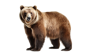 Fototapeta premium Full-body image of a brown bear standing isolated on a white background, with detailed fur texture and a calm expression
