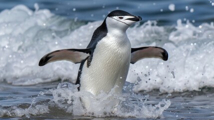 Obraz premium Chinstrap penguin commutes from breeding grounds to sea