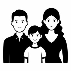 Happy family with mother, father and two children, vector silhouette on white background 