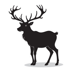 Reindeer silhouettes and icons. black flat color simple elegant white background Reindeer animal vector and illustration.