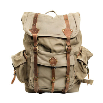 recommend clip art: Tourist khaki backpack isolated on white or transparent background