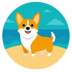 Corgi smiles beach vector illustration 