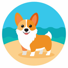 Corgi smiles beach vector illustration 