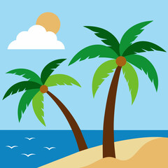 Coconut trees by the seaside vector illustration 