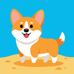 Corgi smiles beach vector illustration 