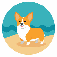 Corgi smiles beach vector illustration 