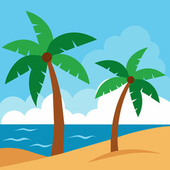 Coconut trees by the seaside vector illustration 