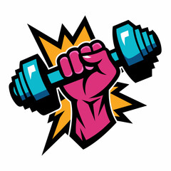 Hand gripping a dumbbell in throw up graffiti style vector illustration