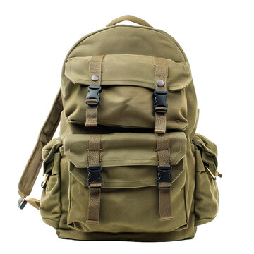 recommend clip art: Tourist khaki backpack isolated on white or transparent background