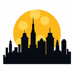 City With Sunset vector silhouette on white background