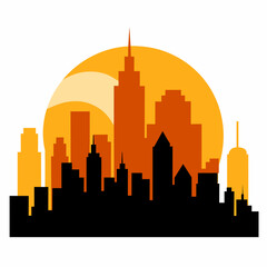 City With Sunset vector silhouette on white background