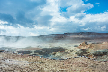 View of Sol de Mañana's Geysers at Eduardo Avaroa Andean Fauna National Reserve - Bolivia