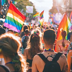 Vibrant Pride Parade with Rainbow Flags.