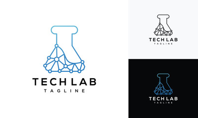 Vector logo inspiration Technology laboratory glass tube. digital creative lab idea icon.