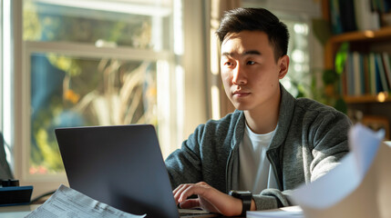 Man at table with laptop