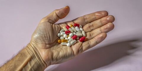 hand with pills on a simple minimalist background