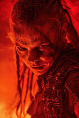 Villainous Woman's Sinister Smile, People of the Wasteland, Post-apocalyptic world, Desolation and Savagery, cinematographic imagery. 