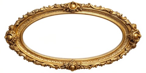 Antique oval gold picture frame isolated on a background, perfect for showcasing your artwork or photography, antique, gold, oval, picture frame, background, baroque, ornate, vintage