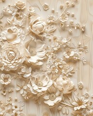 Beautiful flower 3d relief wallpaper. Mural wallpaper. Wall art. AI generated illustration.