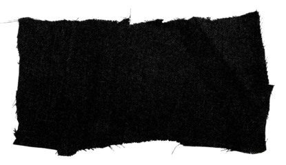 A piece of torn black fabric on a white background. Textile isolate