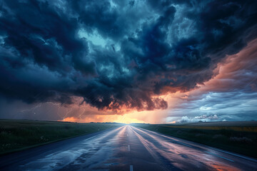 Stormy Sunset Over a Rural Highway