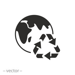 circular sustainable renewable icon, earth recycling, save clean world, flat symbol on white background - vector illustration