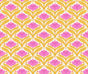 Modern cute floral art deco seamless pattern. Vector damask illustration with leaves. Decorative botanical background.