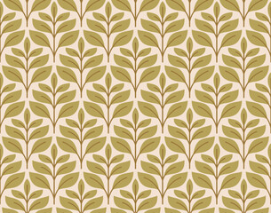 Modern cute floral art deco seamless pattern. Vector damask illustration with leaves. Decorative botanical background.