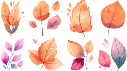 Fototapeta premium Colorful autumn foliage fall leaf watercolor vector collection set