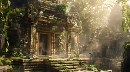 Fototapeta premium Mystical Ancient Temple Ruins in a Sunlit Jungle