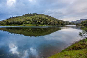 Beautiful view of the calm Lake Hennessey in California in twilight