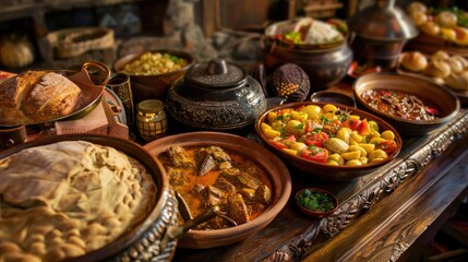 Menu options featuring traditional dishes from around the world