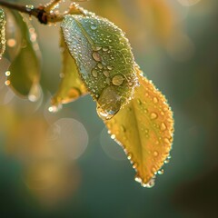 A large drop of dew on a willow leaf