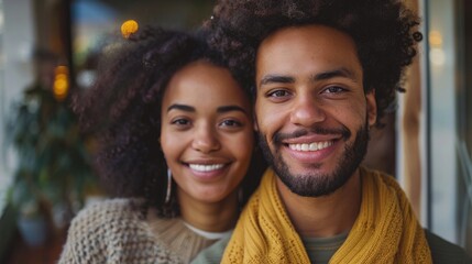 Fototapeta premium Happy couple posing for a portrait in a cafe