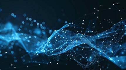 This abstract futuristic polygonal background showcases blue network connections, ideal for data tech, hightech concepts, digital designs. It is versatile for various techrelated projects