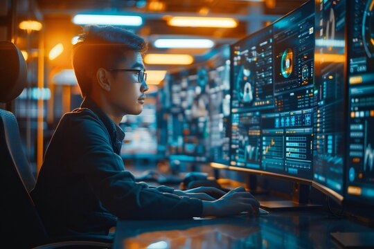 The Futuristic World of Agile Project Management: A High-Tech Office with Digital Interfaces and Holographic Displays - Powered by Adobe