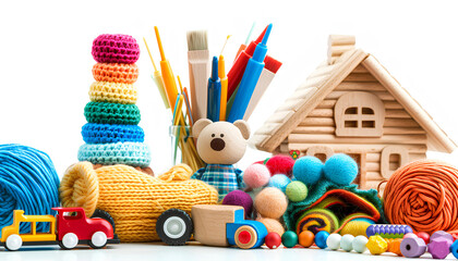 tom thumb hobby and craft logo with yarn, model trains, craft pa